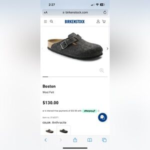 Grey Wool Felt Boston Birkenstocks Size 39 medium/narrow